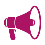 Pink cartoon icon of megaphone