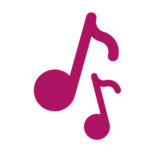 Pink cartoon icon of music notes