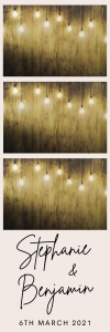 Photobooth strip option lights against wood